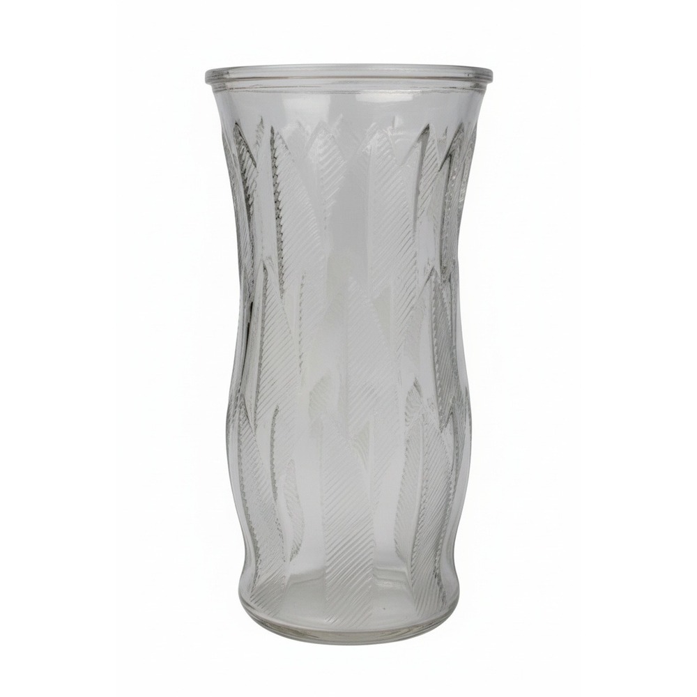 Clear Glass Vase with Embossed Leaf Design, Modern Home Decor